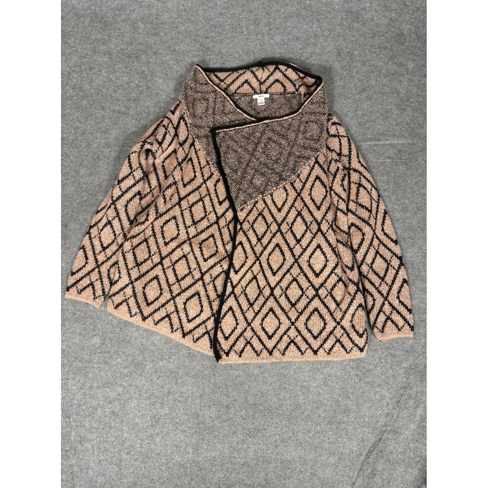 Bar III Womens Tan Black Geometric Diamond Knit Open Front Cardigan Sweater M